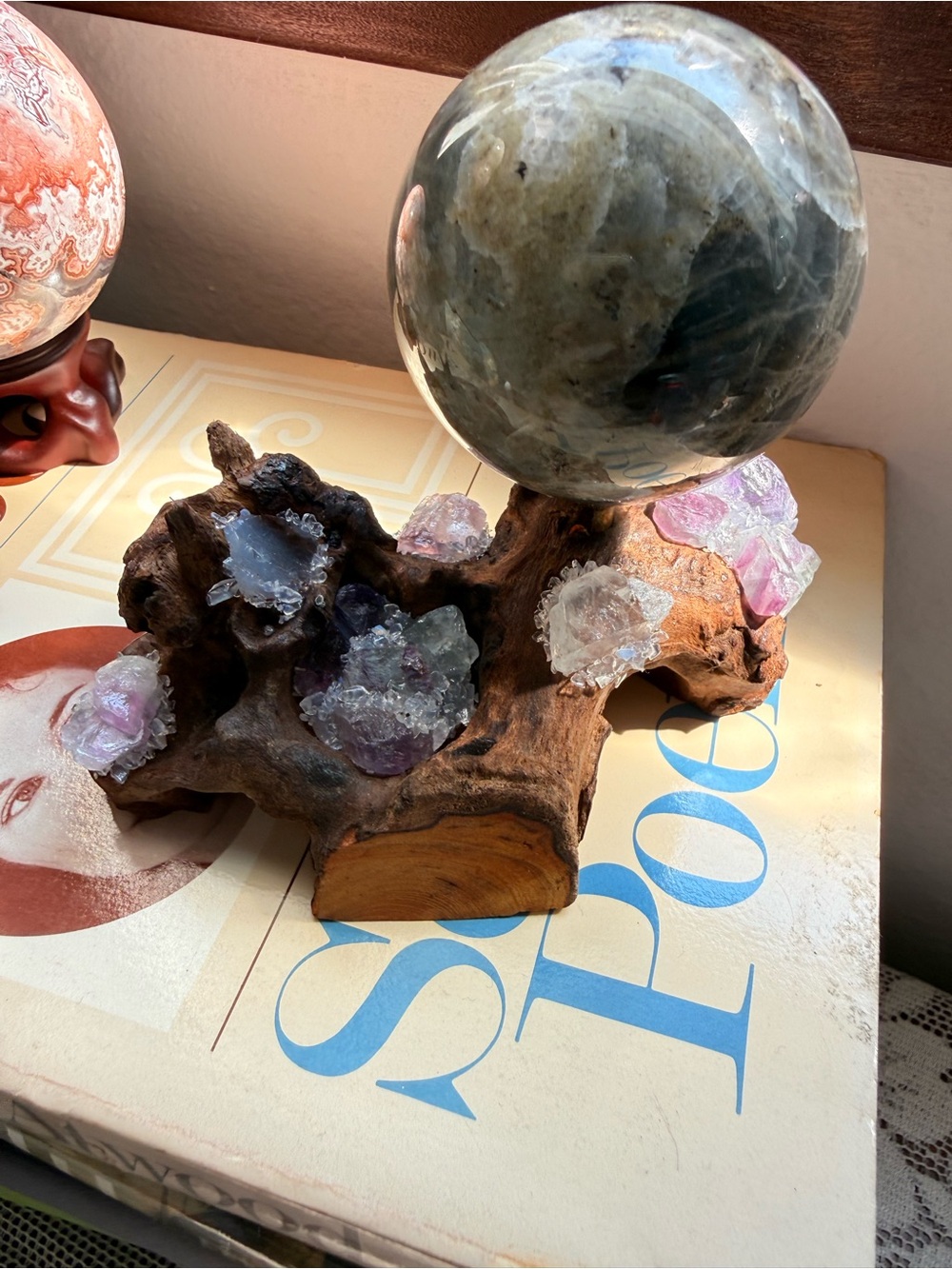 Cute Fluorite-Clustered Holder Sphere Stand #2